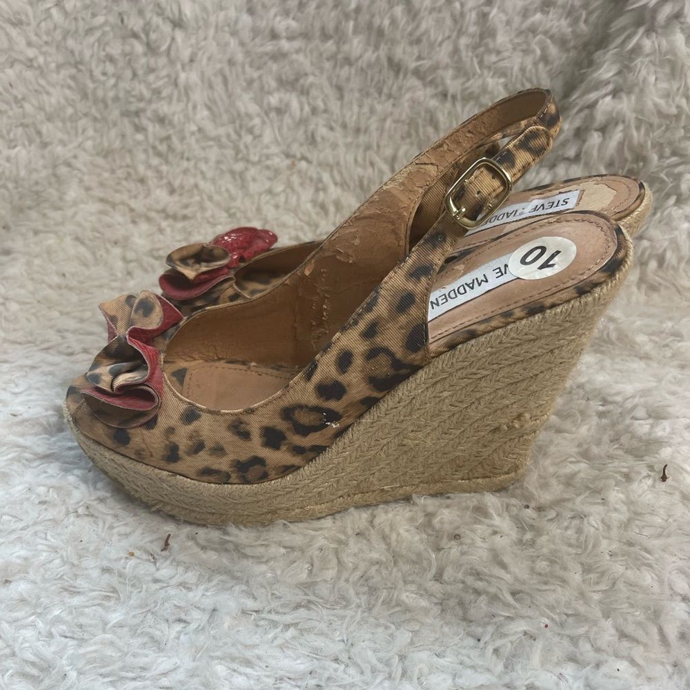 Steve Madden Fabric leopard print Espadrilles platform wedge sandals SZ10